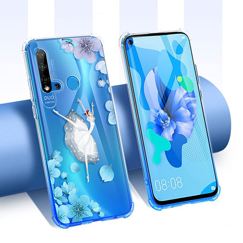 Funda Silicona Ultrafina Carcasa Transparente Flores T01 para Huawei P20 Lite (2019) Azul