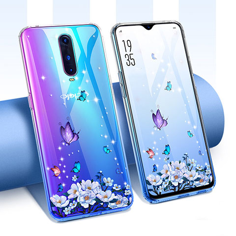 Funda Silicona Ultrafina Carcasa Transparente Flores T01 para Oppo RX17 Pro Azul