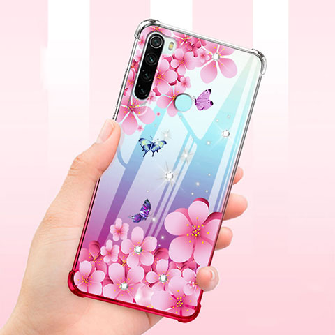 Funda Silicona Ultrafina Carcasa Transparente Flores T01 para Xiaomi Redmi Note 8 (2021) Rosa