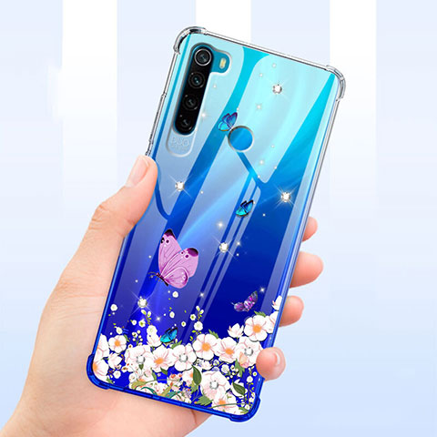 Funda Silicona Ultrafina Carcasa Transparente Flores T01 para Xiaomi Redmi Note 8T Azul