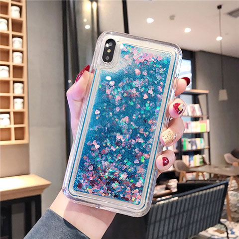 Funda Silicona Ultrafina Carcasa Transparente Flores T02 para Apple iPhone XR Azul