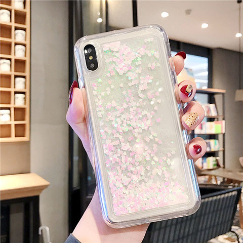 Funda Silicona Ultrafina Carcasa Transparente Flores T02 para Apple iPhone Xs Blanco