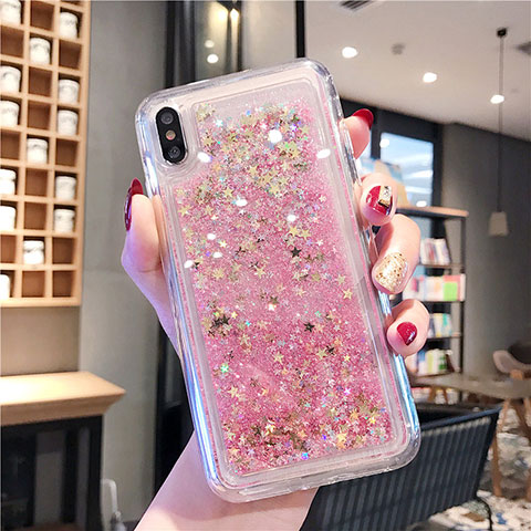 Funda Silicona Ultrafina Carcasa Transparente Flores T02 para Apple iPhone Xs Max Oro