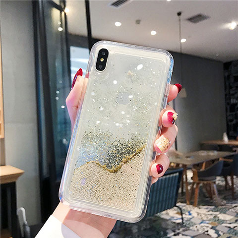 Funda Silicona Ultrafina Carcasa Transparente Flores T03 para Apple iPhone XR Oro