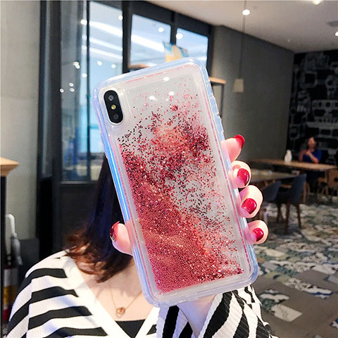 Funda Silicona Ultrafina Carcasa Transparente Flores T03 para Apple iPhone Xs Max Rojo