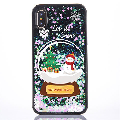 Funda Silicona Ultrafina Carcasa Transparente Flores T05 para Apple iPhone X Negro