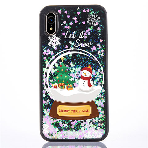 Funda Silicona Ultrafina Carcasa Transparente Flores T05 para Apple iPhone XR Negro