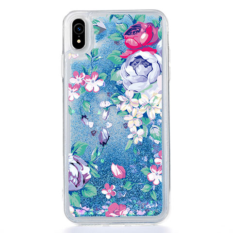 Funda Silicona Ultrafina Carcasa Transparente Flores T18 para Apple iPhone XR Azul
