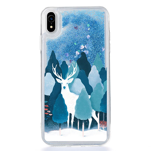 Funda Silicona Ultrafina Carcasa Transparente Flores T22 para Apple iPhone XR Azul