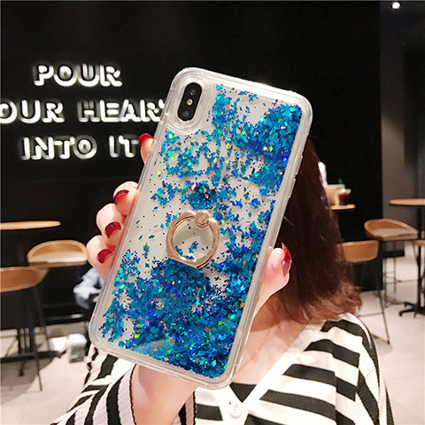 Funda Silicona Ultrafina Carcasa Transparente Flores T25 para Apple iPhone X Azul