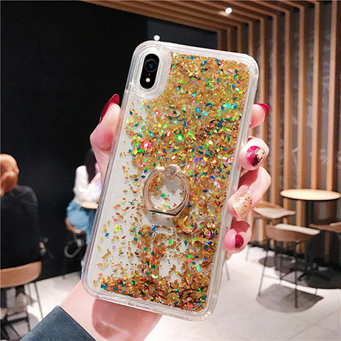 Funda Silicona Ultrafina Carcasa Transparente Flores T25 para Apple iPhone XR Oro