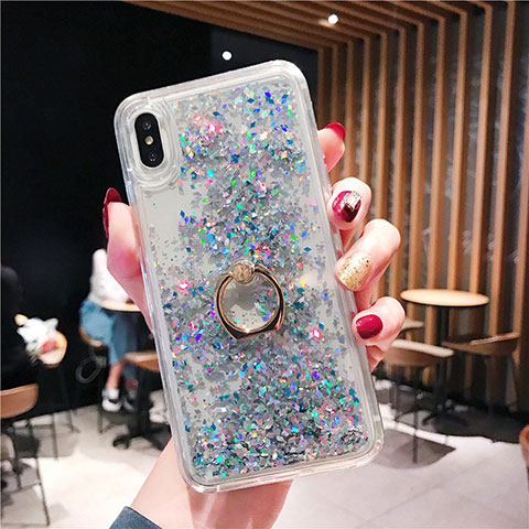 Funda Silicona Ultrafina Carcasa Transparente Flores T25 para Apple iPhone Xs Azul Cielo