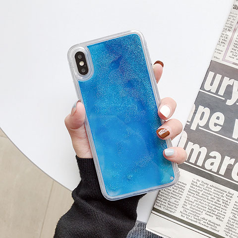Funda Silicona Ultrafina Carcasa Transparente Flores Z03 para Apple iPhone Xs Max Azul Cielo