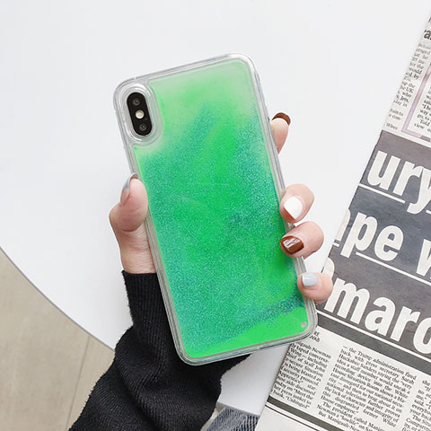 Funda Silicona Ultrafina Carcasa Transparente Flores Z03 para Apple iPhone Xs Verde