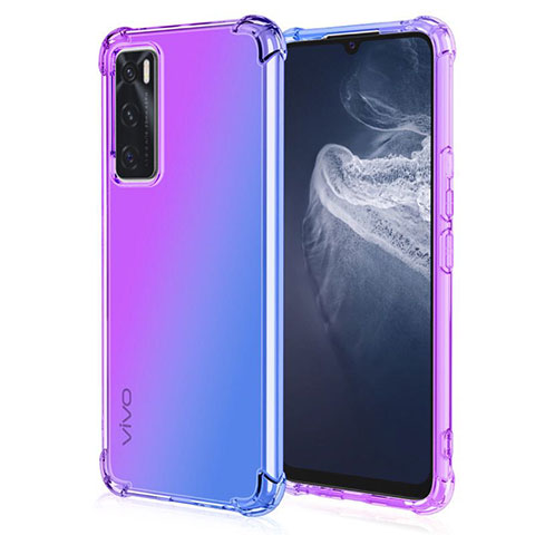 Funda Silicona Ultrafina Carcasa Transparente Gradiente para Vivo V20 SE Morado