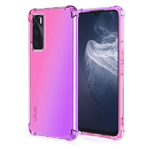 Funda Silicona Ultrafina Carcasa Transparente Gradiente para Vivo V20 SE Rosa