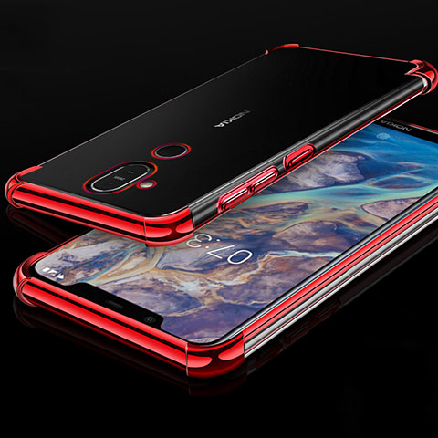 Funda Silicona Ultrafina Carcasa Transparente H01 para Nokia 7.1 Plus Rojo