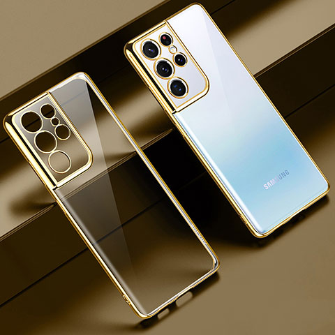 Funda Silicona Ultrafina Carcasa Transparente H02 para Samsung Galaxy S21 Ultra 5G Oro
