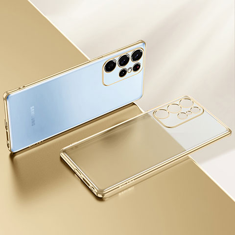Funda Silicona Ultrafina Carcasa Transparente H03 para Samsung Galaxy S21 Ultra 5G Oro