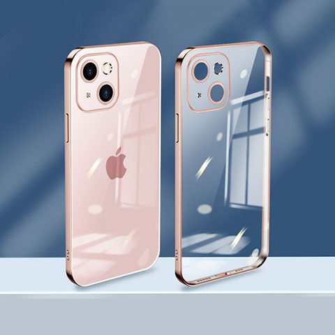 Funda Silicona Ultrafina Carcasa Transparente H08 para Apple iPhone 14 Oro Rosa