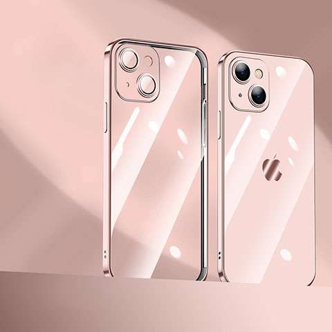 Funda Silicona Ultrafina Carcasa Transparente H10 para Apple iPhone 14 Oro Rosa