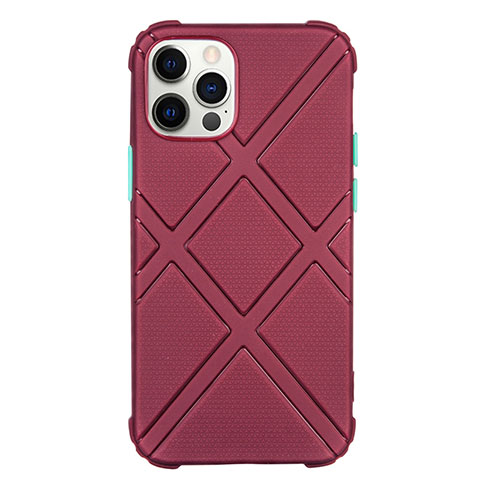 Funda Silicona Ultrafina Goma 360 Grados Carcasa C02 para Apple iPhone 12 Pro Max Rojo Rosa