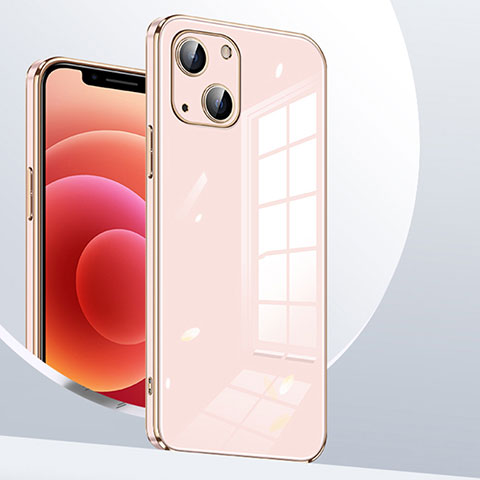 Funda Silicona Ultrafina Goma Carcasa S06 para Apple iPhone 14 Oro Rosa