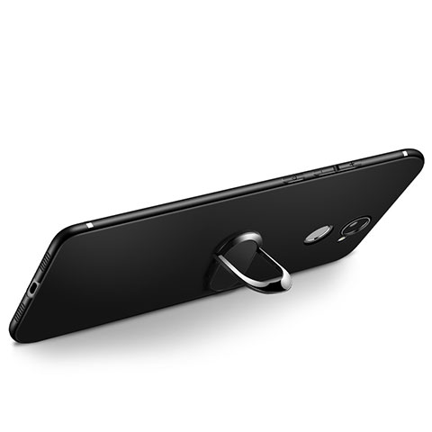 Funda Silicona Ultrafina Goma con Anillo de dedo Soporte A02 para Huawei Y7 Prime Negro