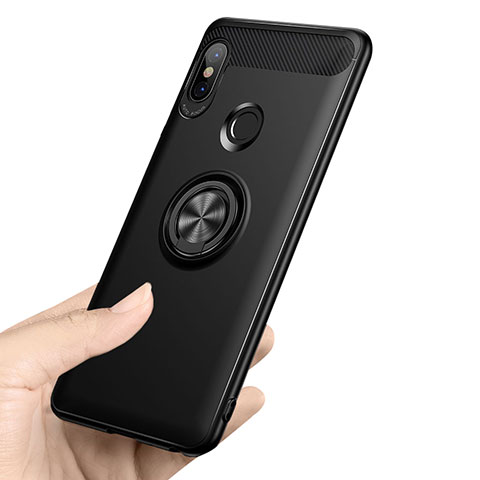 Funda Silicona Ultrafina Goma con Anillo de dedo Soporte A02 para Xiaomi Redmi Note 5 AI Dual Camera Negro