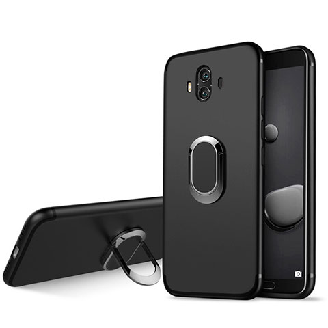 Funda Silicona Ultrafina Goma con Anillo de dedo Soporte A04 para Huawei Mate 10 Negro