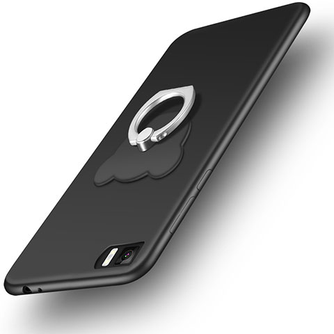 Funda Silicona Ultrafina Goma con Anillo de dedo Soporte para Xiaomi Mi 3 Negro