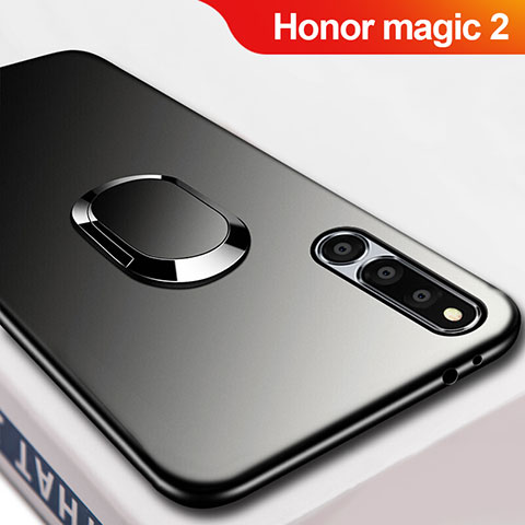 Funda Silicona Ultrafina Goma con Magnetico Anillo de dedo Soporte A02 para Huawei Honor Magic 2 Negro