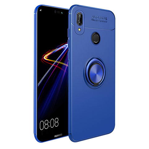 Funda Silicona Ultrafina Goma con Magnetico Anillo de dedo Soporte A02 para Huawei Nova 3i Azul