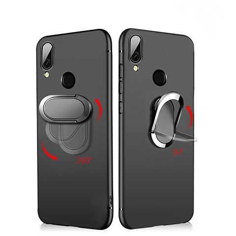 Funda Silicona Ultrafina Goma con Magnetico Anillo de dedo Soporte A02 para Xiaomi Redmi Note 7 Negro