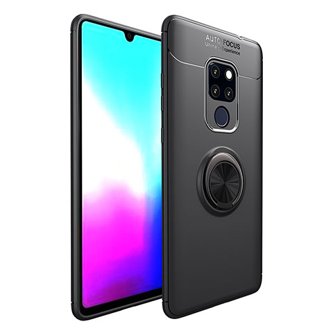 Funda Silicona Ultrafina Goma con Magnetico Anillo de dedo Soporte para Huawei Mate 20 Negro