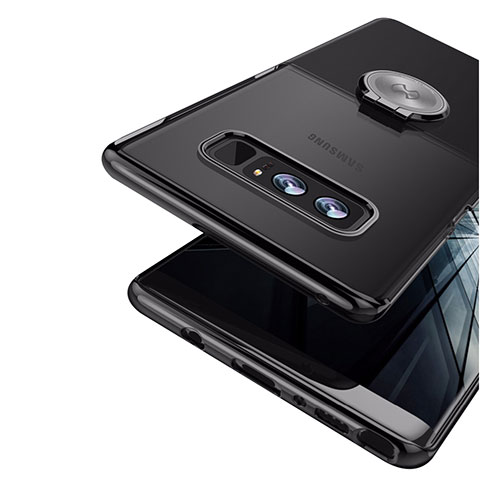 Funda Silicona Ultrafina Goma con Magnetico Anillo de dedo Soporte para Samsung Galaxy Note 8 Duos N950F Negro