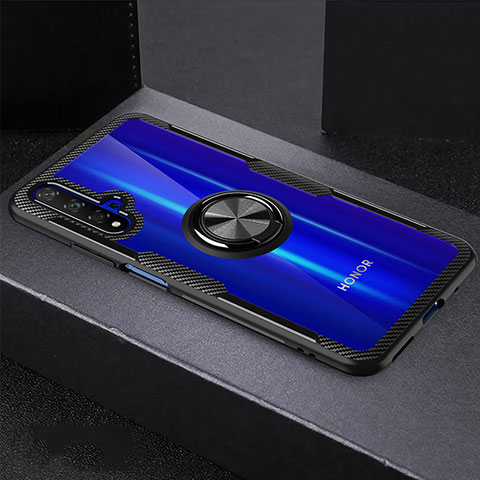 Funda Silicona Ultrafina Transparente con Anillo de dedo Soporte para Huawei Nova 5T Negro