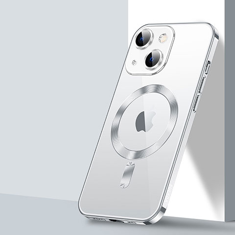 Funda Silicona Ultrafina Transparente con Mag-Safe Magnetic LD2 para Apple iPhone 14 Plus Plata