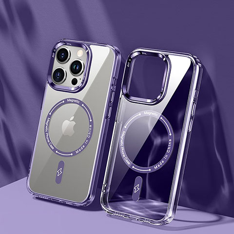 Funda Silicona Ultrafina Transparente con Mag-Safe Magnetic TB1 para Apple iPhone 14 Pro Max Morado