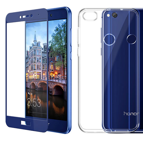 Funda Silicona Ultrafina Transparente con Protector de Pantalla para Huawei Honor 8 Lite Azul