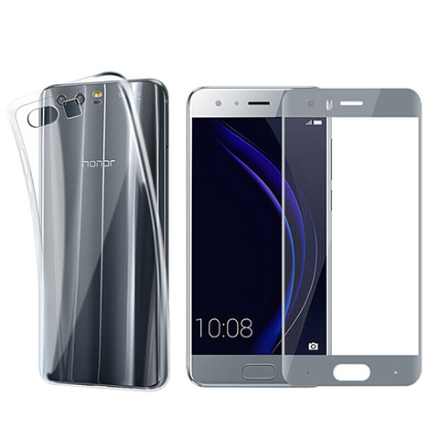 Funda Silicona Ultrafina Transparente con Protector de Pantalla para Huawei Honor 9 Gris