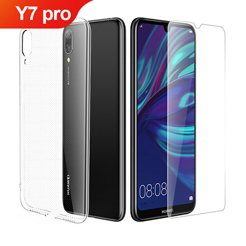 Funda Silicona Ultrafina Transparente con Protector de Pantalla para Huawei Y7 Pro (2019) Claro