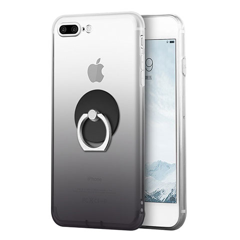 Funda Silicona Ultrafina Transparente Gradiente con Anillo de dedo Soporte para Apple iPhone 8 Plus Gris