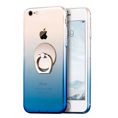 Funda Silicona Ultrafina Transparente Gradiente con Anillo de dedo Soporte para Apple iPhone SE (2020) Azul