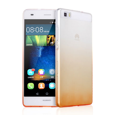 Funda Silicona Ultrafina Transparente Gradiente para Huawei P8 Lite Naranja