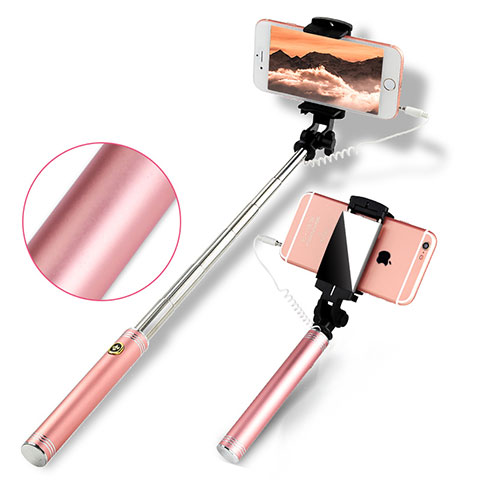 Palo Selfie Stick Extensible Conecta Mediante Cable Universal S22 Oro Rosa