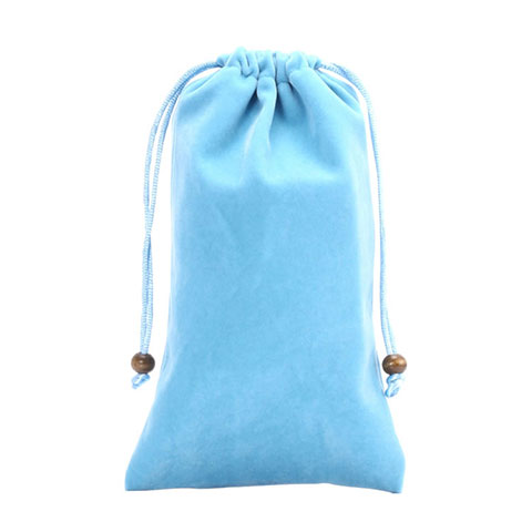 Suave Terciopelo Tela Bolsa de Cordon Carcasa Universal Azul Cielo