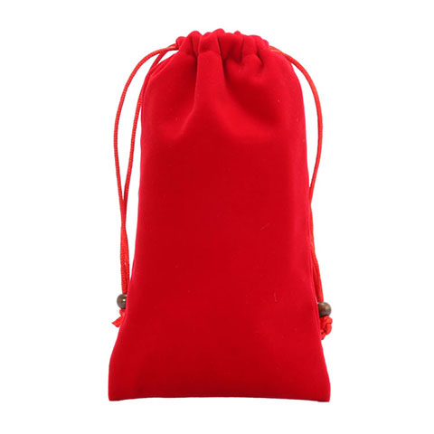 Suave Terciopelo Tela Bolsa de Cordon Funda Universal Rojo