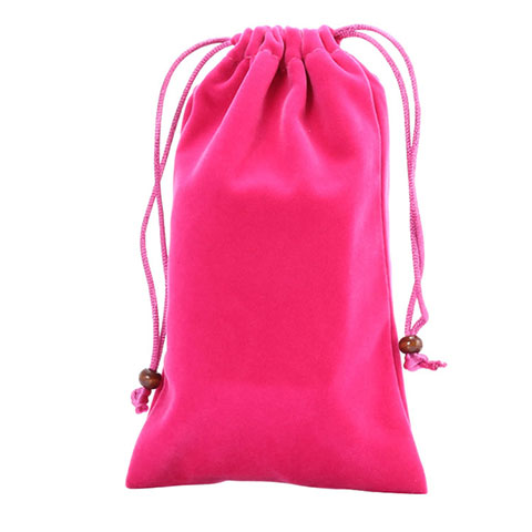 Suave Terciopelo Tela Bolsa de Cordon Funda Universal Rosa Roja