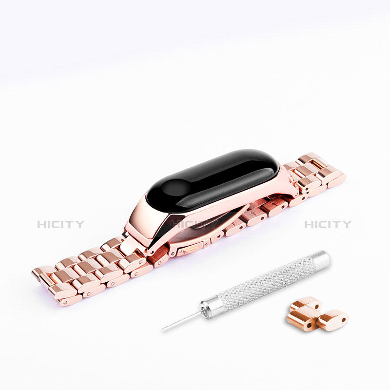 Acero Inoxidable Correa De Reloj Pulsera Eslabones para Xiaomi Mi Band 3 Oro Rosa